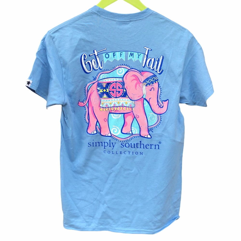 Simply Southern Small T-Shirt Blue Elephant Pink Graphic Tee New Circus